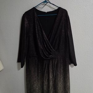 Lane Bryant Black and Silver Ruched Wrap Gown